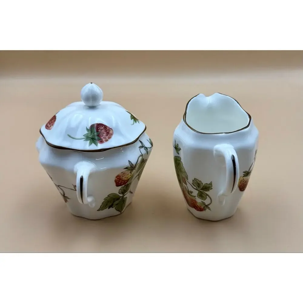 Coalport Strawberry Creamer & Covered Sugar Bowl Set Bone China England